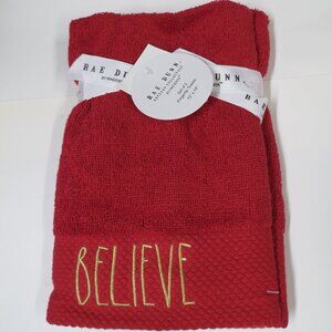 BELIEVE New Rae Dunn Set of 2 Red Fingertip Towels 12" x 18"